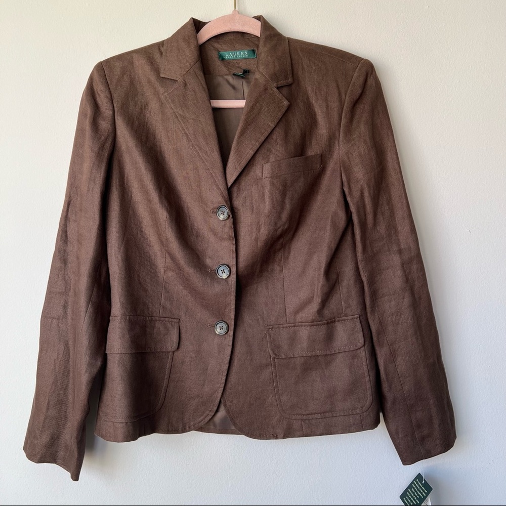 Lauren Ralph Lauren NWT Vintage Dead Stock Brown Linen Blazer Career Size 4